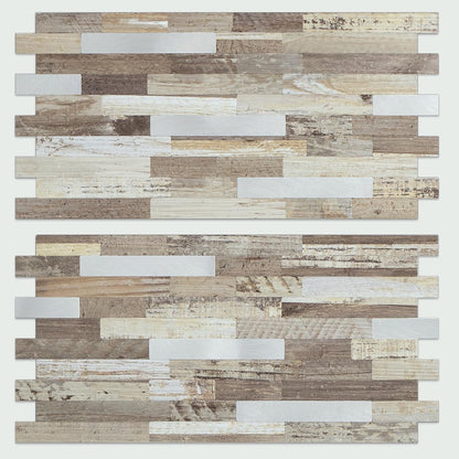 AULIGET 20 Sheets Peel and Stick Backsplash, Black & Grey Wood Look PVC Mixed Metal Stick on Backsplash Tiles for Kitchen