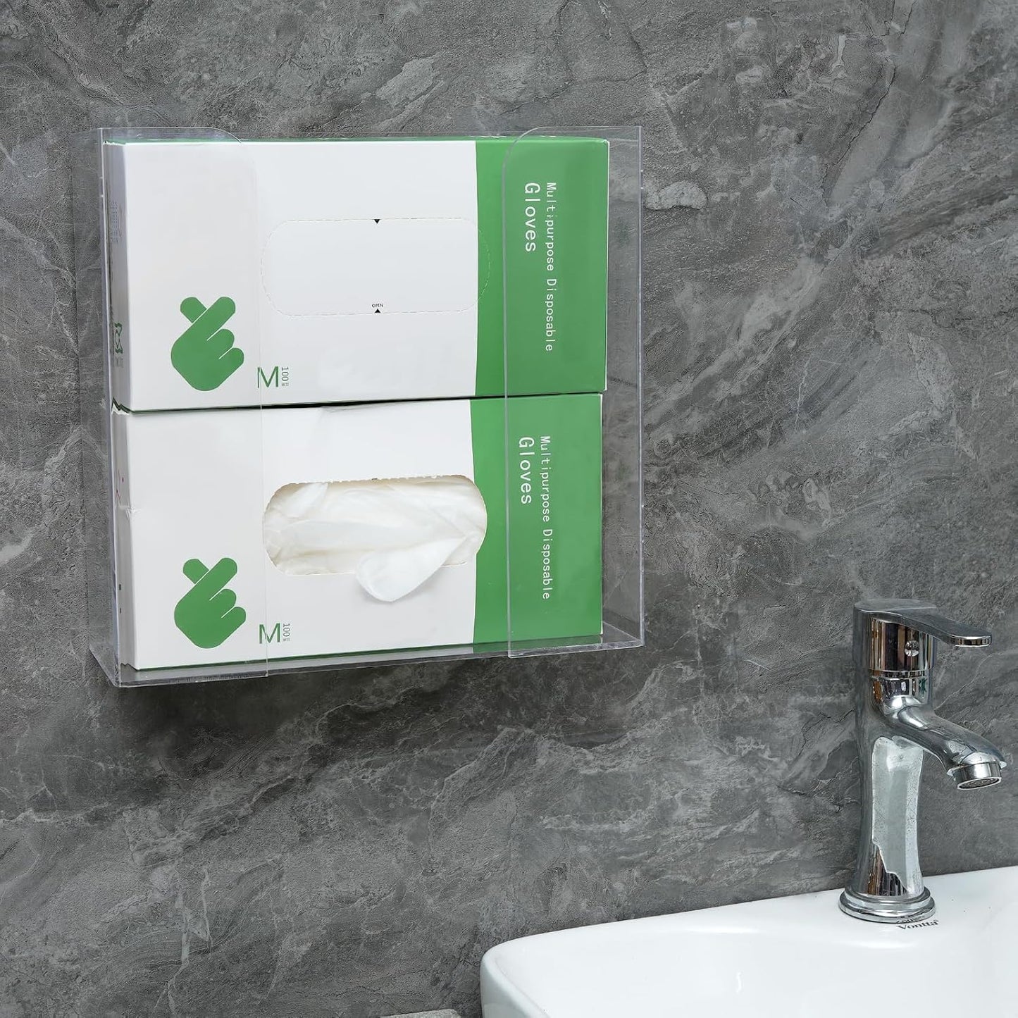 Cq acrylic Rubber Glove Holder for Wall Mount,Clear Disposable Glove Dispenser and Glove Box on Wall,Multipurpose Wall Floating Mask Dispenser and Medical Gloves Rack Storage,10.2”x16”x3.5” Pack of 1