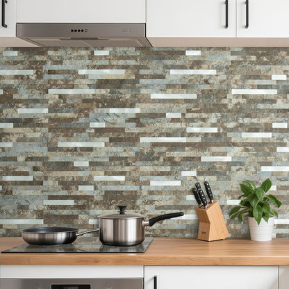 AULIGET 20 Sheets Peel and Stick Backsplash, Black & Grey Wood Look PVC Mixed Metal Stick on Backsplash Tiles for Kitchen