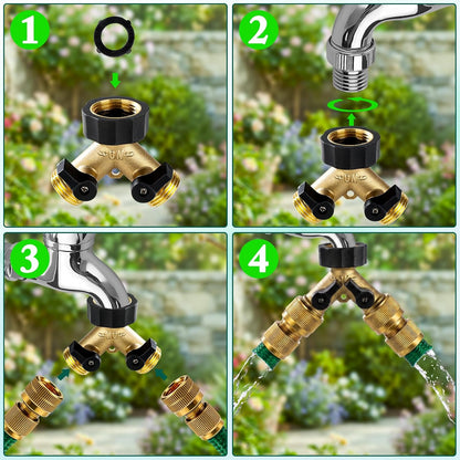 Brass Hose Splitter 2 Way, Heavy Duty Garden Hose Splitter with Shut Off Valves, Y Connector Hose Adapter, No Leak, Includes Washers & Teflon Tape – Dalmbox