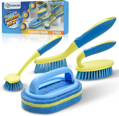 Tile Tub Scrubber Brush with 5 Different Function Cleaning Heads and 51" Extendable Long Handle Non Scratch Shower Scrubber for Cleaning Bathroom Kitchen Toilet Wall Bathtub