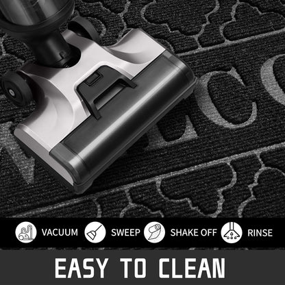 Yimobra Welcome Mat Outdoor Indoor, All-Weather Waterproof Front Door Mat Outside Entrance, Non-Slip Low Profile Porch Patio Doormat, 29.5x17, Black