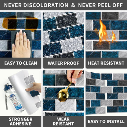 URCOLOR 10-Sheet Stick on Backsplash for Kitchen,12"x12" Peel and Stick Self Adhesive Wall Tiles Back Splashes for Bathroom Brown Marble Look