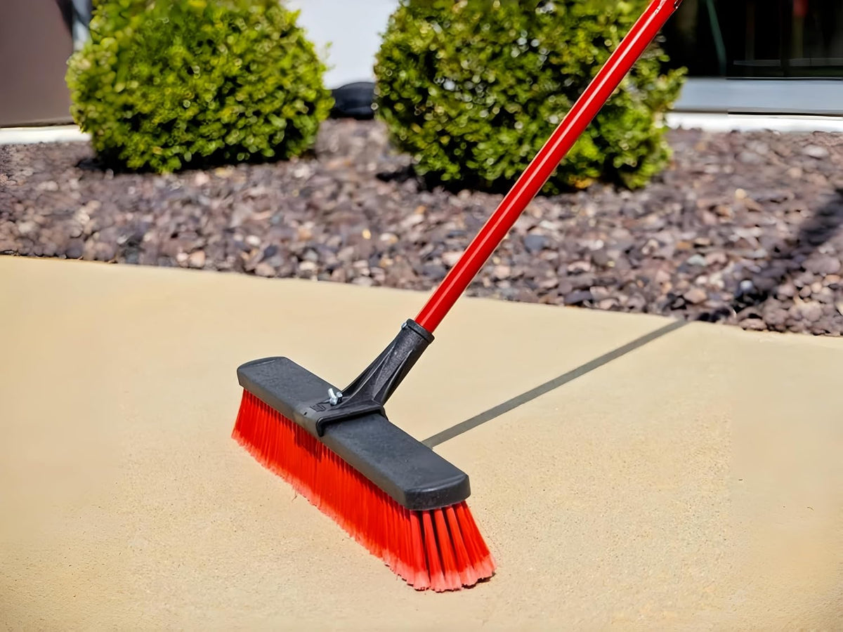 24-Inch Push Broom with 59" Metal Handle, Heavy-Duty Outdoor Broom with Stiff Flagged Bristles for Garage, Driveway & Patio