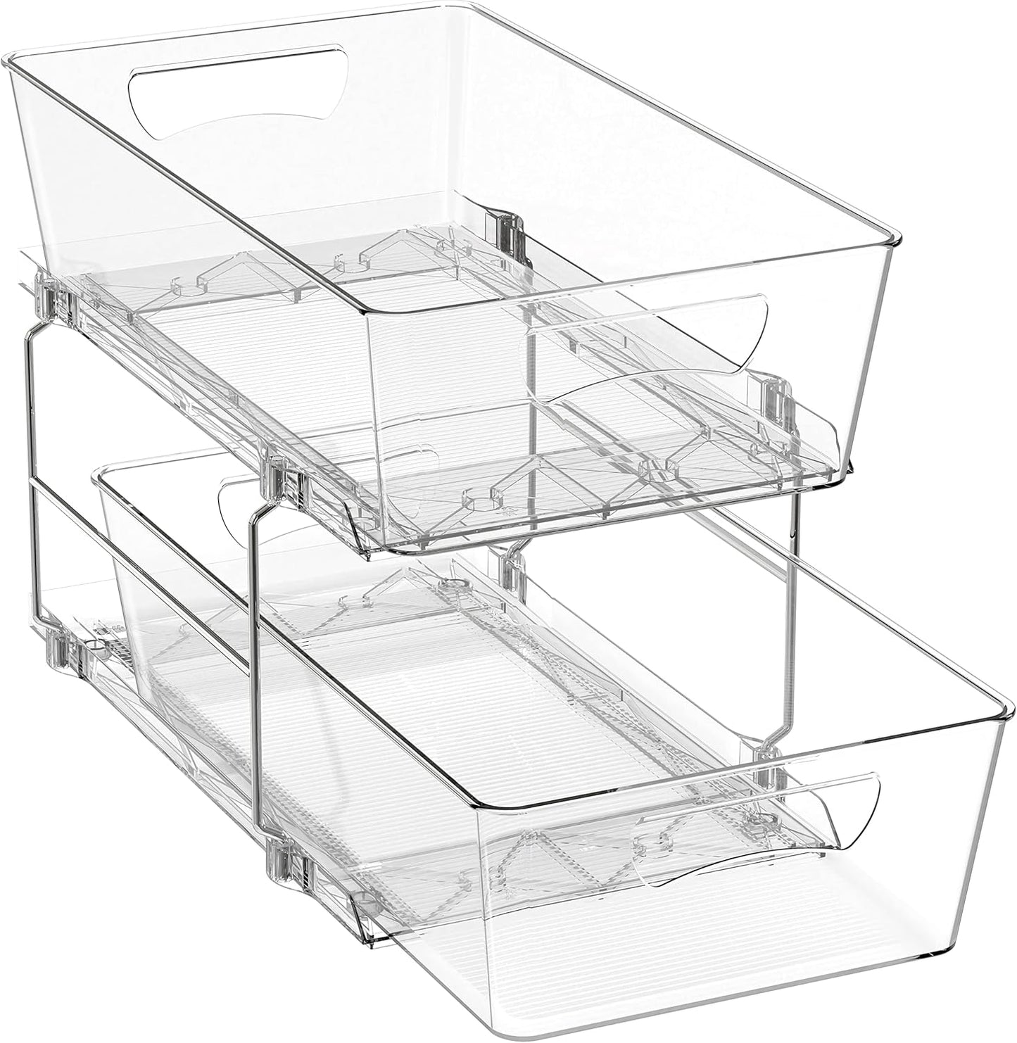 Simple Houseware 2 Tier Basket Drawer Cabinet Pull-Out Organizer, 2 Pack, Clear