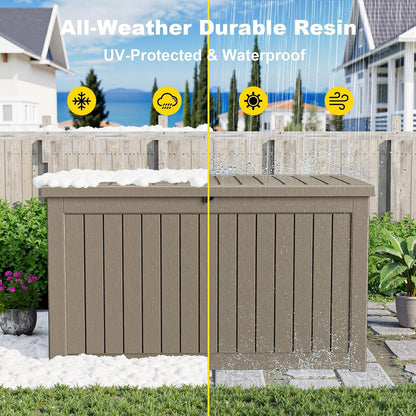 320 Gallon Waterproof Outdoor Storage Box, UV Resistant Resin Deck Box with Hydraulic Rod for Reinforced Stability, Perfect for Patio, Garden, and Pool（Black，320 Gallon）