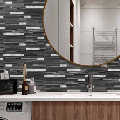 STICKGOO 20 Sheets Peel and Stick Backsplash Tile, Stick on Backsplash for Kitchen and Bathroom, White Sandstone Look PVC Mixed Metal Gold Self Adhesive Wall Tiles