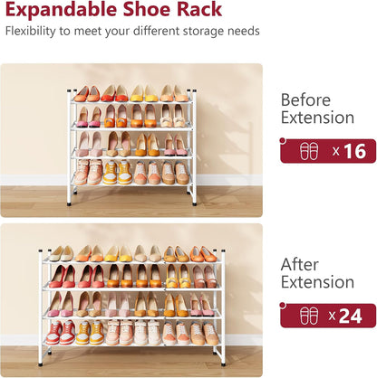 Tajsoon Expandable Shoe Rack for Closet 3 Tier, 28“-41“Adjustable & Stackable Shoe Shelf Storage, Metal Shoe Rack Organizer for Front Door Entrance, Closet, Garage, Entryway, Black