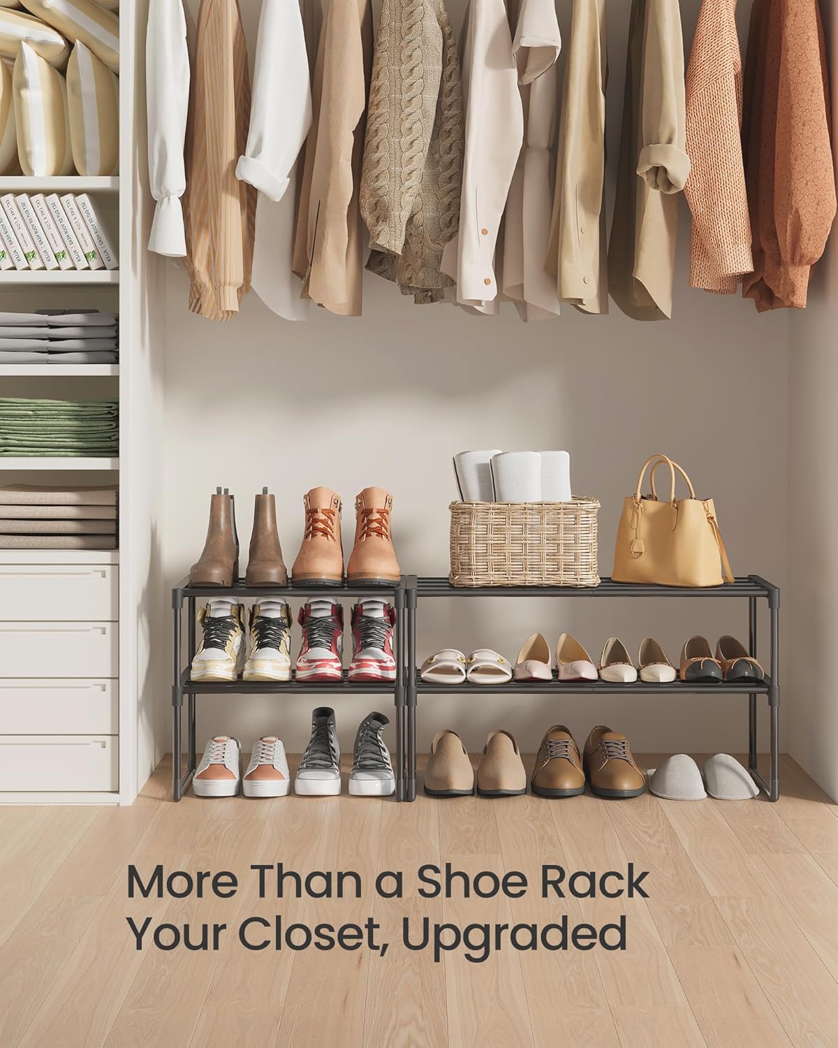 SONGMICS Shoe Rack, 6-Tier Shoe Organizer, Metal Storage Shelf, Upright or Upside Down, for 24-30 Pairs, Stackable, for Entryway, 11.8 x 36.2 x 42.7 Inches, Black ULSA306BH01