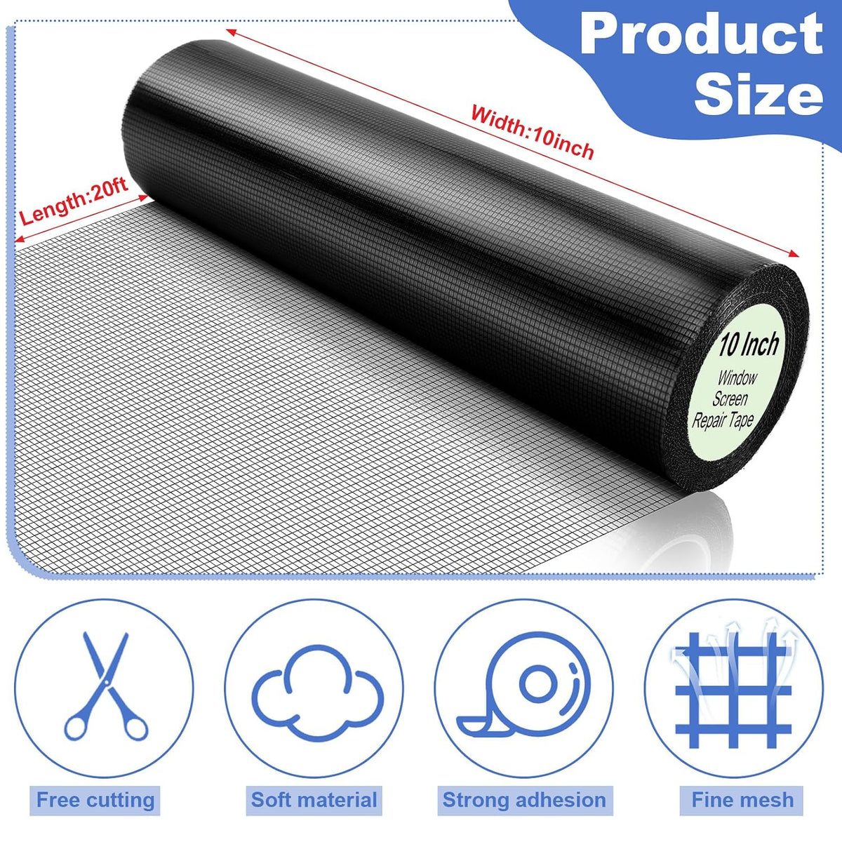 CroBlissful Extra Wide 5 inch x 20 ft Window Screen Tape Mesh Repair Strong Adhesive Waterproof Fiberglass Screen Repair Kit Patch for Window Door Tears Holes(Black)