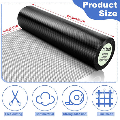 CroBlissful Extra Wide 5 inch x 20 ft Window Screen Tape Mesh Repair Strong Adhesive Waterproof Fiberglass Screen Repair Kit Patch for Window Door Tears Holes(Black)