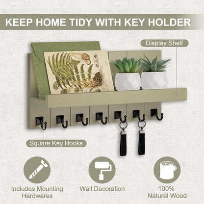 Key Holder for Wall, Decorative Key Holder with Shelf, Key and Mail Holder Wall Mount, Farmhouse Decor with 5 Key Hooks for Keys, Coats, ect.