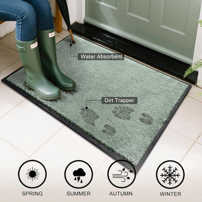 Mibao Front Door Mat, Dirt Trapper Welcome Mat for Outdoor Indoor, Non-Slip Waterproof Doormat, Durable Machine Washable Low Profile Entry Rug for Back Door Outside Patio Porch, 29.5" x 17", Grey
