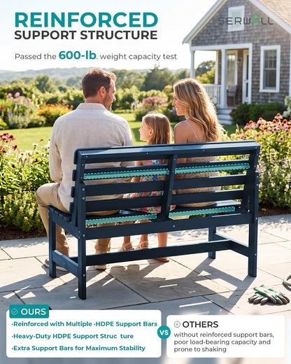 SERWALL HDPE Outdoor Storage Bench, Deck Box with Waterproof Storage Bags | All-Weather Benches | 57 Gallon Dual-Use Seat | Organizer Deck Boxes for Patio, Garden Tools & Pool | Dark Black