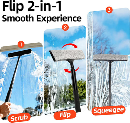 Window Squeegee with Flip-Head, Shower Squeegee 16-59" Long Handle Telescopic Pole & 30% Thicker Blade, Shower Squeegee for Glass Doors, Shower, Car, Windows, Bathroom
