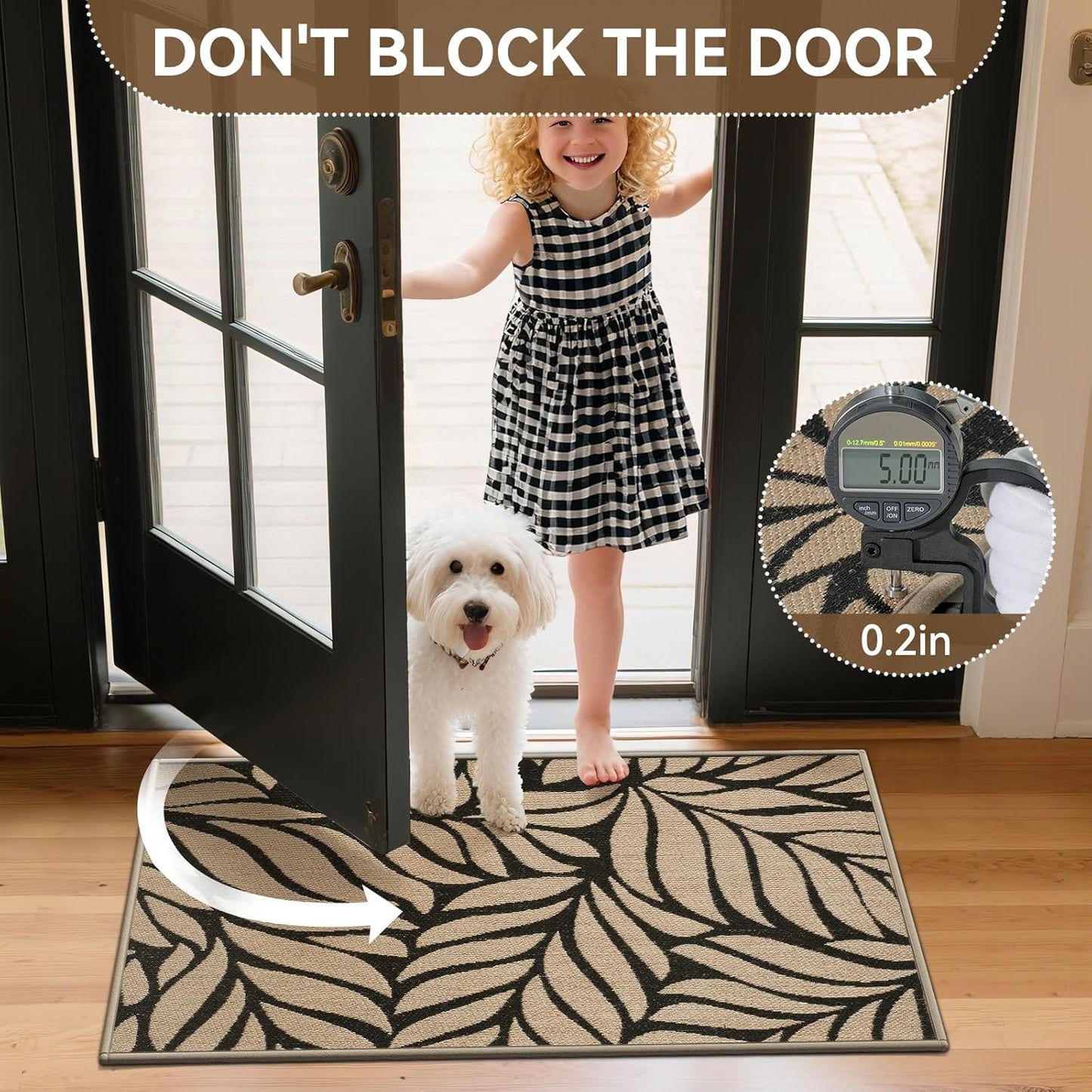 Door Mat Indoor Outside Entrance 17"x30", Low-Profile Non Slip Outdoor Inside Doormat Entryway Mat, Dirt Resistant Absorbent Front Porch Welcome Entry Mats, Washable Easy Clean, Brown