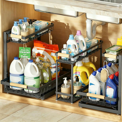 Sevenblue 3 Pack Under Sink Organizer, Height Adjustable 2 Tier Pull-Out Metal Under Kitchen Sink Organizer, Multi-Purpose Storage Shelves for Kitchen Bathroom Cabinet, White