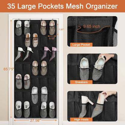 FENTEC 40 Large Pockets Over The Door Shoe Organizer, Mesh Hanging Shoe Organizer Shoe Rack for Closet Mesh Closet Shoe Holder, Over Door Organizer, Shoe Organizer for Wall, Grey, 1 Pack