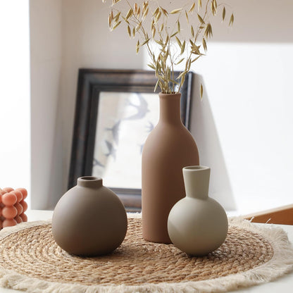 Ceramic Vase Set of 3, Decorative Vases Home Decor Modern Neutral Flower Pampass Boho Vase for Living Room, Table, Mantel, Entryway, Bookshelf, Kitchen, Bedroom, Bathroom - White