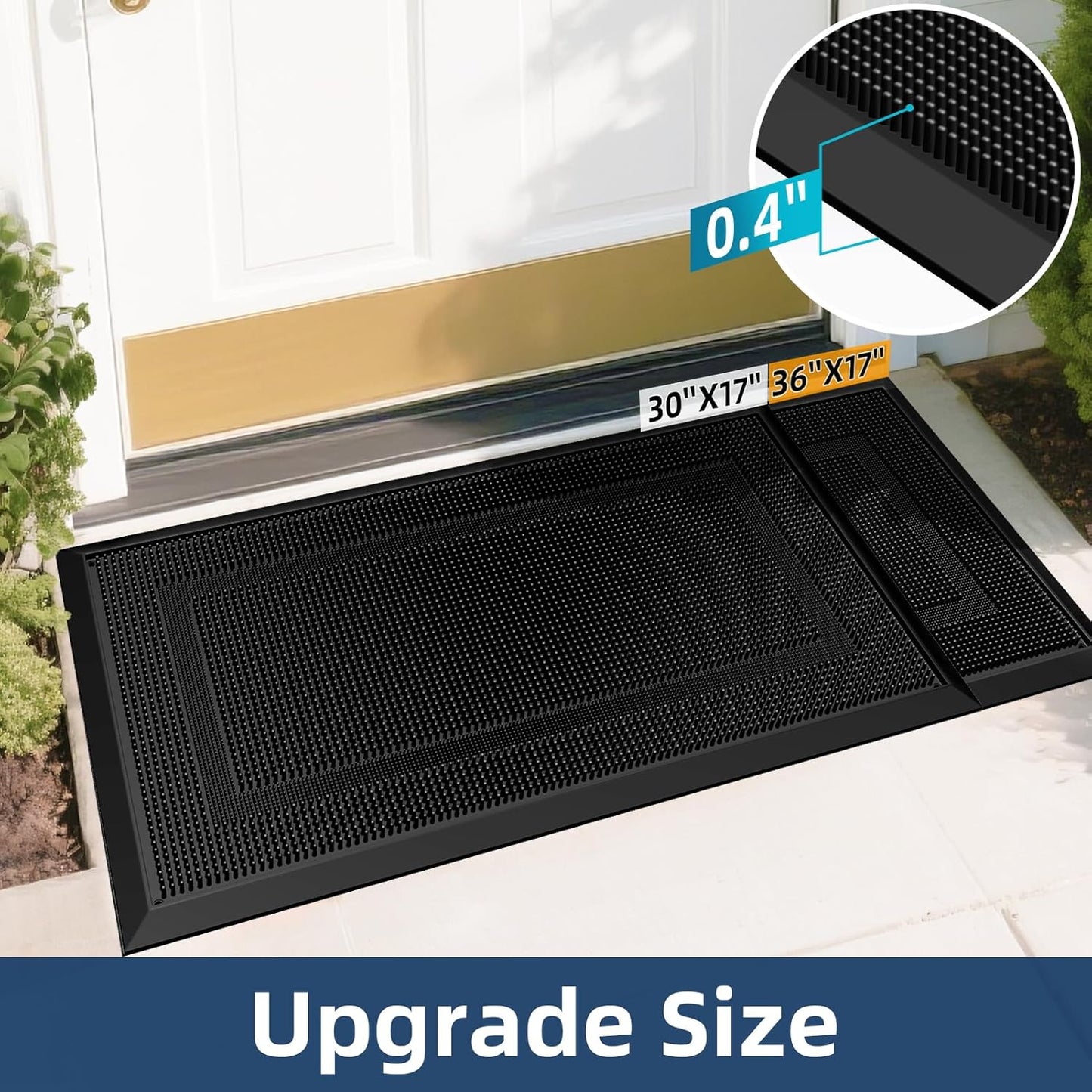BEHERO Front Door Mat Outside Entrance, 36" x 17" Heavy Duty Rubber Outdoor Mats Enlarged for Entryway, Welcome Matt Outdoor, Dirt Trapping Waterproof
