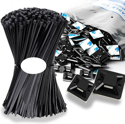 Zip Tie Mounts - SeuYeugX 100PCS Cable Self Adhesive Mounts Set for Wire Management with Stick Pads Anchors Clips Squares Holders (Black)