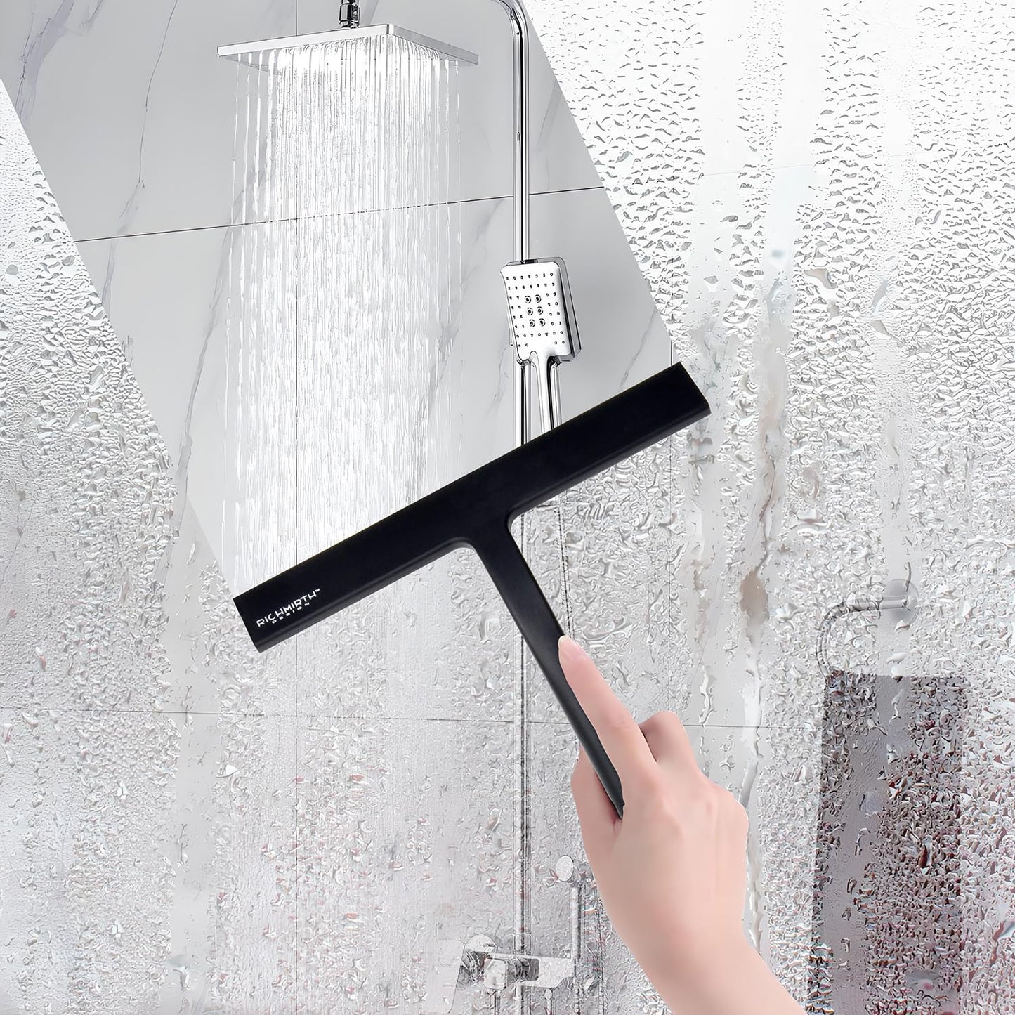 Shower Glass Cleaner Squeegee, 9 Inch Width Silicone Bathroom Squeegee for Shower, Glass, Car Window, Mirror - Green