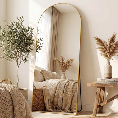 Antok 58" x19” Arched Full Length Floor Mirror, Gold Aluminum Frame, Free Standing/Wall Mount/Leaning for Bedroom, Living Room, Dressing Room
