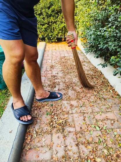 32 inch Multi-Surface Sturdy Outdoor Authentic Coconut Leaf Broom Asian Heavy Duty Broom Thai Natural Coconut Leaf Broom (Country Rustic) 1 Piece (2 piece)