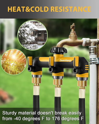 Garden Hose Splitter 2 Way, Heavy Duty Water Hose Spigot Bib Splitter, Outdoor Faucet Splitter with Shutoff Valve, T Adapter Connector with 3/4 - Inch GHT Thread (Grey)