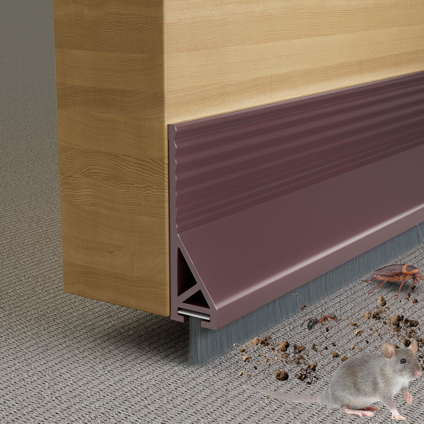39” Under Door Draft Stopper with Brush,Bottom of Door Sweeps for Exterior & Interior,Gap Filler Sound Blocker Seal Strip,Draft Guard Dust Stopper(Black)