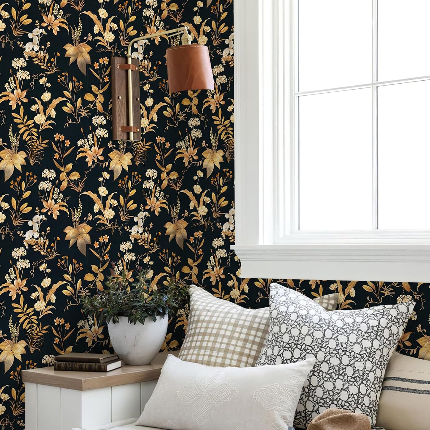 Simon&Siff Vintage Wallpaper Peel and Stick Beige Floral Contact Paper Wildflowers Botanical Wall Paper Removable Renter Friendly Wallpaper 17.3in x 9.8ft