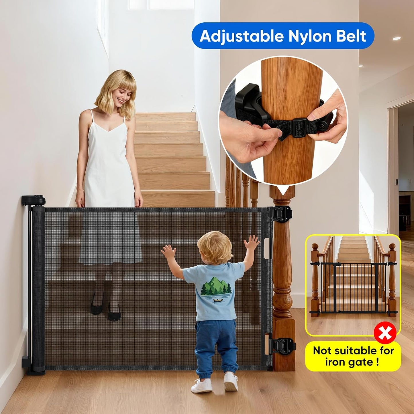 Retractable Baby Gate for Stairs & Doorways, 33" Tall Extends to 71" Wide | Extra Wide Safety Kid Pet Gate, Mesh Dog Gate for Indoor,Outdoor, Hallways One-Handed Operation, Easy Install(33”x71”-Black)