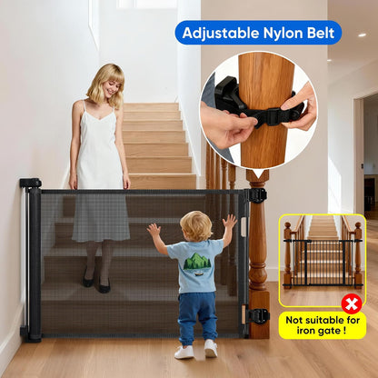 Retractable Baby Gate for Stairs & Doorways, 33" Tall Extends to 71" Wide | Extra Wide Safety Kid Pet Gate, Mesh Dog Gate for Indoor,Outdoor, Hallways One-Handed Operation, Easy Install(33”x71”-Black)