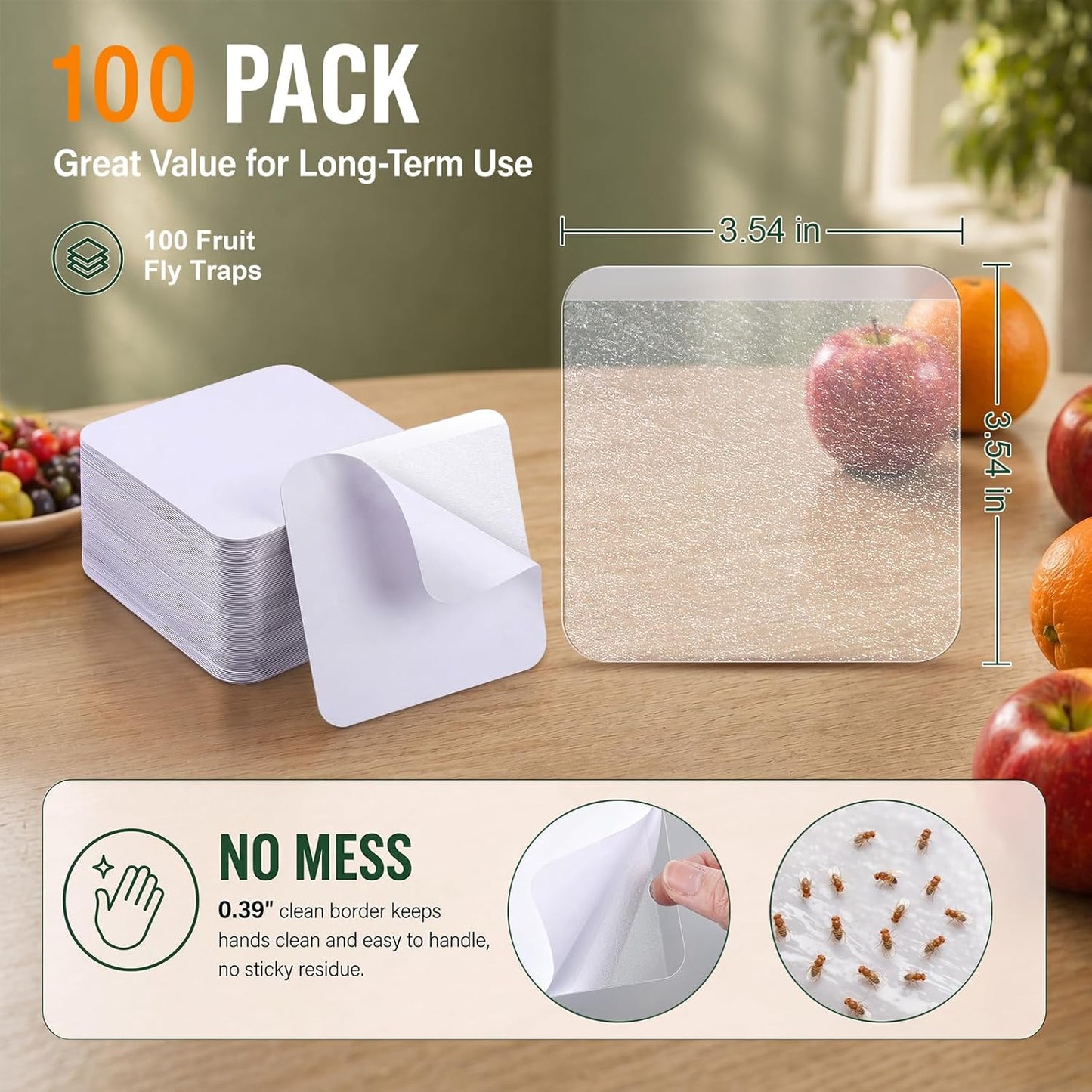 50 Pack Fruit Fly Trap Covers for Cup, Double-Sided Adhesive Cards for Fruit Flies & Gnats, Easy DIY Vinegar Trap for Kitchen Sink, Countertop & Dessert Bowl, Safe, Mess-Free, Indoor Use
