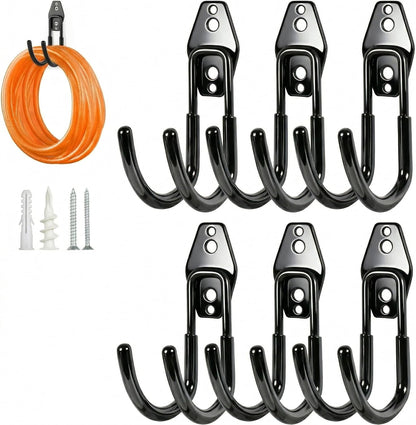 Hose Hanger Wall Mount 2 Pack,Heavy Duty Hose Holder with Screws Metal Hose Hangers for Outside,Hose Rack Suitable for Garage,Garden and Yard,Black