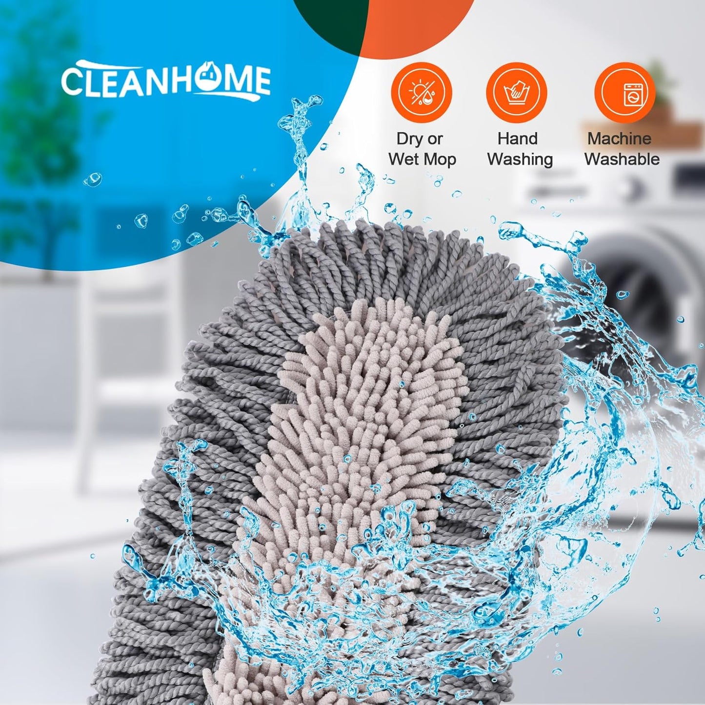 CLEANHOME Microfiber Dust Mop Replacement Pads for Hardwood Floor Cleaning, Washable and Reusable Chenille Mop Pads 3 Packs