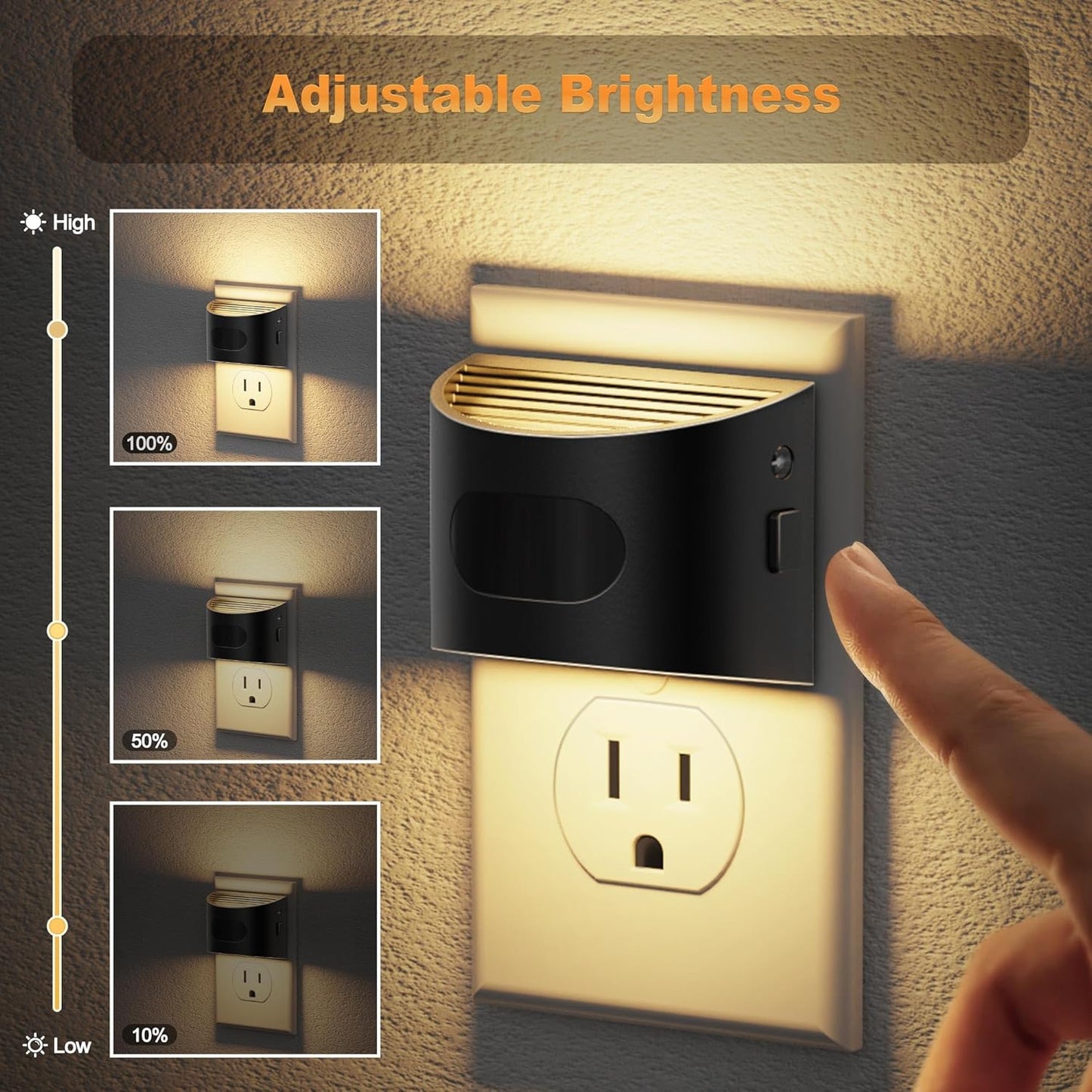 JandCase Motion Sensor Night Light, 2 Pack Motion Activated Night-Lights, 3000K Warm White LED Night Lights Plug into Wall, 30/60LM Adjustable Brightness, for Kids Adults Bathroom Bedroom