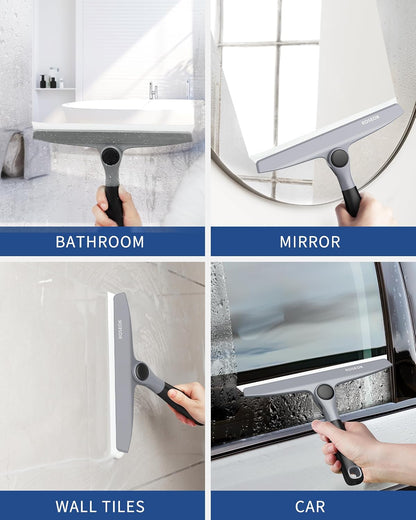 ROSEOK Shower Squeegee, Silicone Squeegee for Glass Doors with Hook | For Bathroom, Window, Mirror, Tile Wall, Pivoting Head, 10 Inch, Navy Blue, 1 Pack