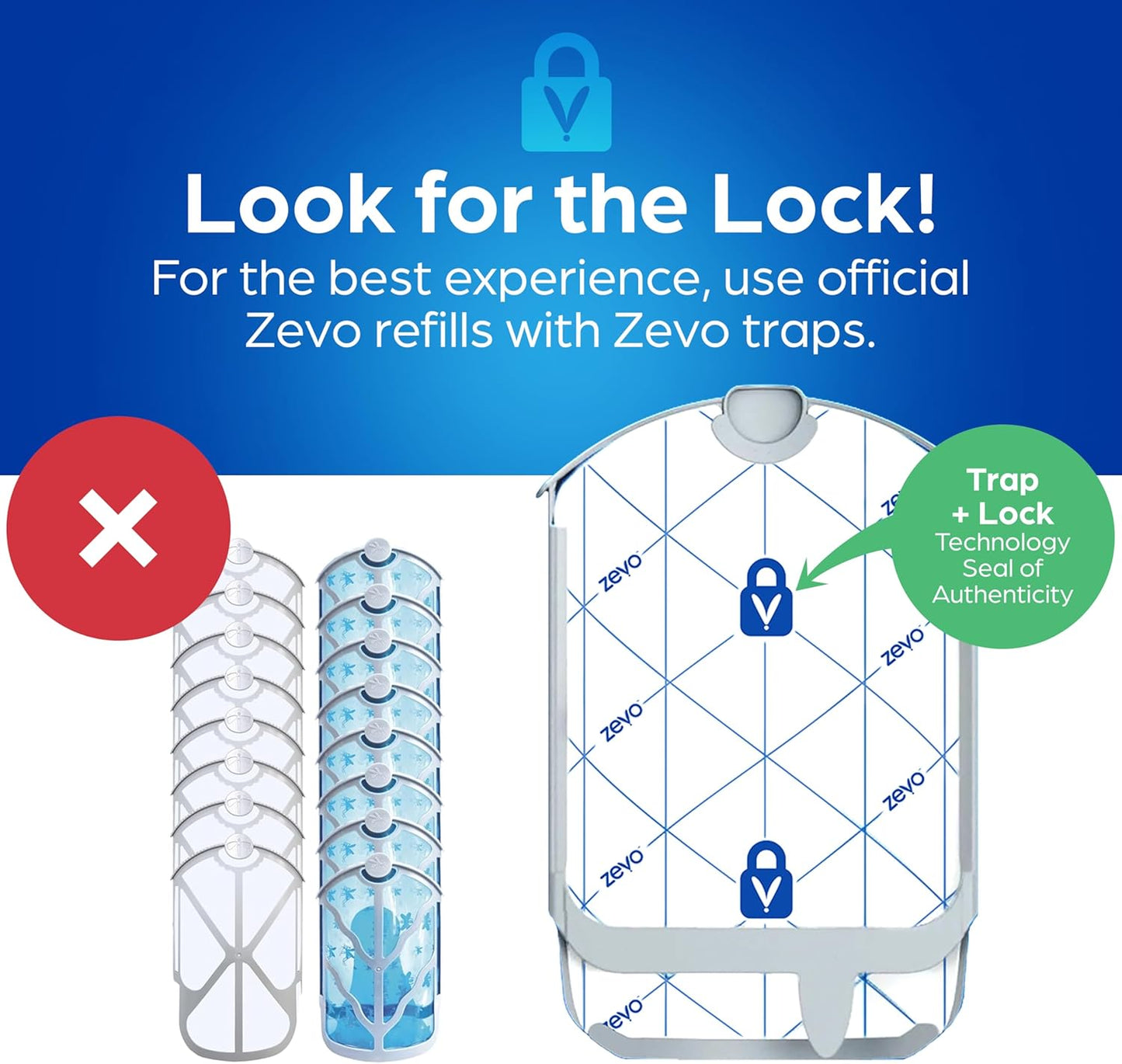 Zevo Flying Insect Trap Official Refill Cartridges - Fits Zevo Trap and MAX Indoor Fly Trap, Trap+Lock Technology Fly Trap Refill for Gnats, House Flies & Fruit Flies (8 Official Refill Cartridges)
