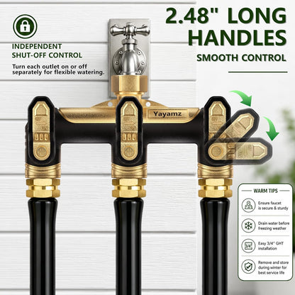 Garden Hose Splitter 2 Way,Heavy Duty All Metal Water Hose Y Splitter | Shut Off Valves,3.6" Easy-Turn Handles,Full Flow Leak-Resistant 3/4" GHT Outdoor Faucet Splitter for Lawn,Garden & Irrigation