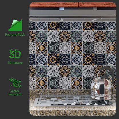 LONGKING Peel and Stick Backsplash Tile Stickers, Colorful Talavera Mexican Tile, Stick on Wall Tiles (10 Sheets)