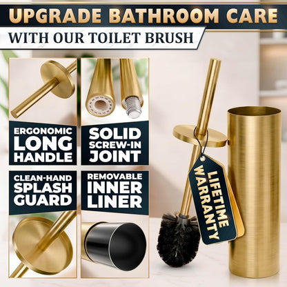 Black Toilet Brush and Holder Set - Slim Matte Design that Fits Anywhere - Stainless Steel Toilet Bowl Brush and Holder with 2 Rounded Corners, Replaceable Head, Removable Inner Bowl & Splash Guard