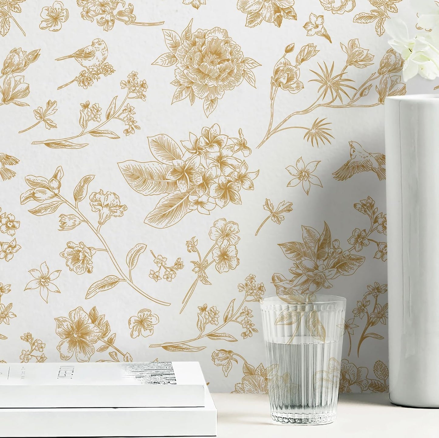 Safiyya Peel and Stick Wallpaper Floral Green and White Leaf Contact Paper for Cabinets 17.3"x 78.7" Self Adhesive Removable Wallpaper for Bathroom Renter Friendly Wall Paper Vinyl Roll