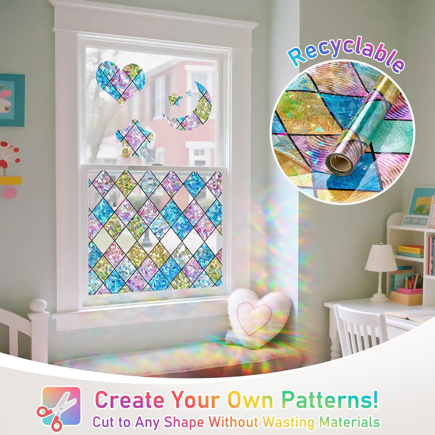 SUNBABY Reeded Glass Window Privacy Film, Frosted Glass Window Film for Bathroom & Front Door, Static Cling Decorative 3D Window Stickers Day and Night Privacy Sun Heat Blocking (17.5 x 78.7 Inch)