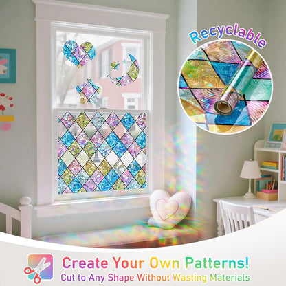 SUNBABY Reeded Glass Window Privacy Film, Frosted Glass Window Film for Bathroom & Front Door, Static Cling Decorative 3D Window Stickers Day and Night Privacy Sun Heat Blocking (17.5 x 78.7 Inch)