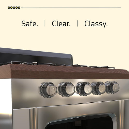 Gas Stove Knob Covers for Child Safety - 5 Pack Durable and Heat Resistant Oven Knob Covers for Baby Proofing Electric or Gas Stoves - Easy Install Clear View Stove Safety Knob Covers - Highcraft
