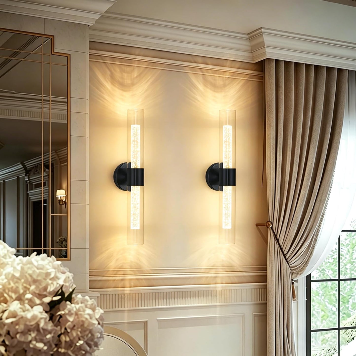 Morauroral Gold Battery Operated Wall Sconces Set of Two, Rechargeable Wall Sconce with Dimmable Remote Control, 20 Inch Wireless Sconce Wall Light for Bedroom, Living Room (Bulbs Included)