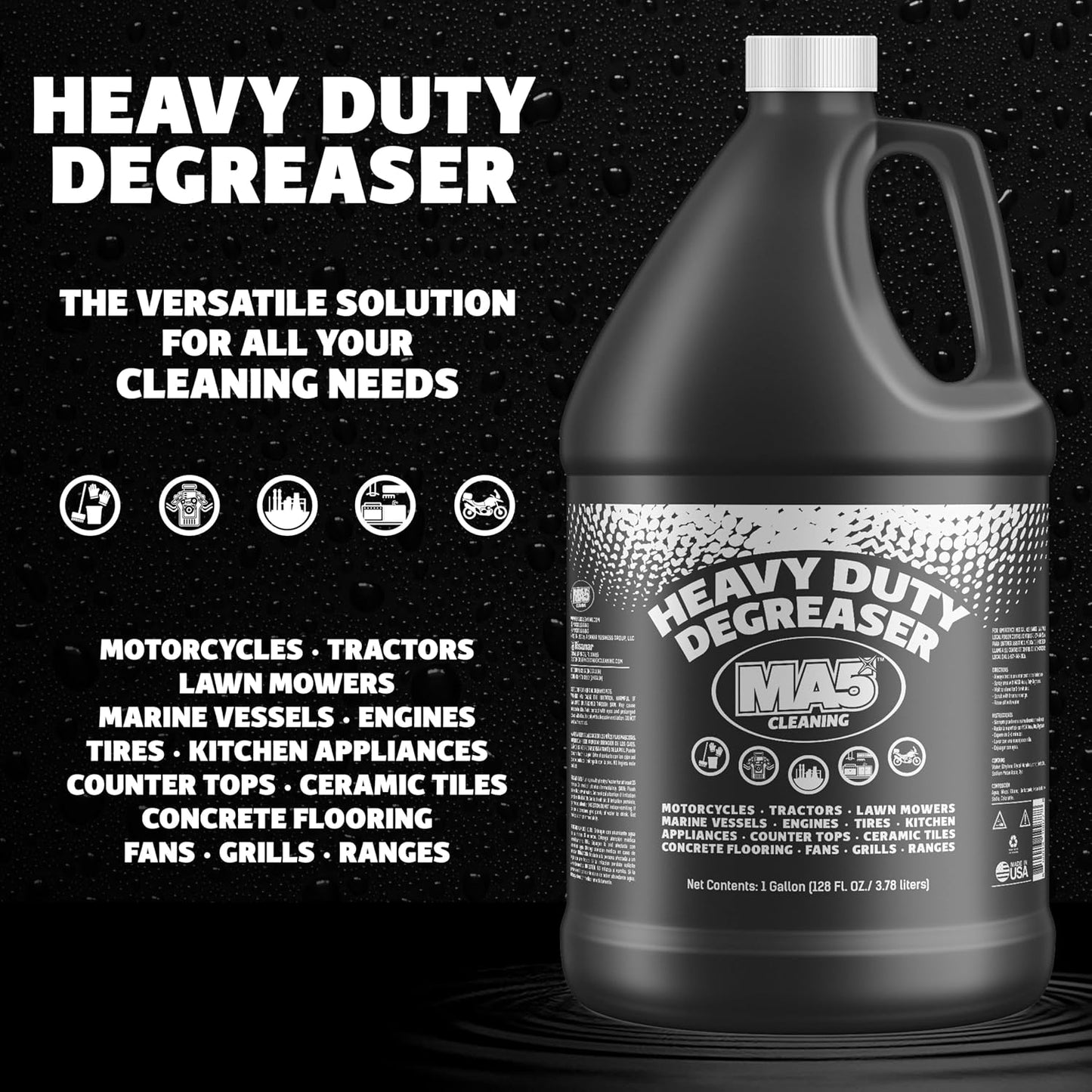 MA5x Heavy Duty Degreaser Cleaner | Indoor and Outdoor Formula | Commercial, Residential, Kitchen, Automotive and Equipment Degreaser and Cleaner | Gallon | Pack of 1
