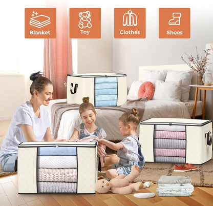 90L Large Storage Bags, 6 Pack Clothes Storage Bins Foldable Closet Organizers Storage Containers with Reinforced Handle for Clothing, Blanket, Comforters, Bed Sheets, Pillows and Toys (Gray)