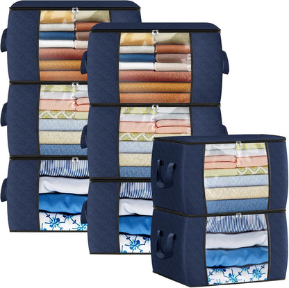 Fab totes 6 Pack Storage Bags for Clothes and Blanket, Foldable Closet Organizers and Storage with Zippers, Clear Window and Handles, Fabric Storage Bins for Sweater, Comforter, Bedding,Linen Sheets